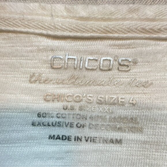 Chicos Ultimate Tee Blouse Top Womens XXL White Floral Embroidered Summer Casual - Picture 2 of 11
